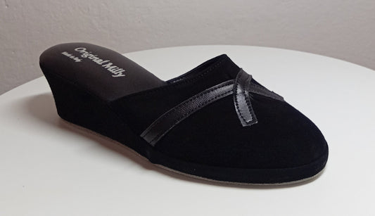 0002 Camoscio Nero Suola Bufalo Ciabatte da camera Donna Original Milly Made in Italy
