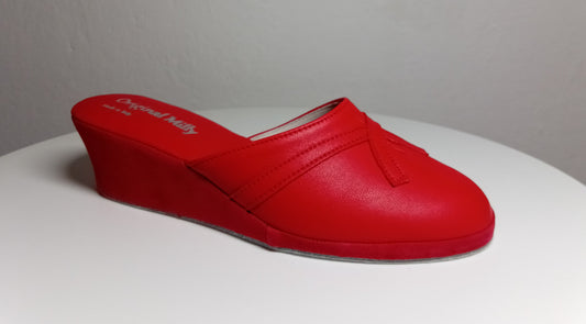 0002 Nappa e Camoscio Rosso suola Bufalo Ciabatte da camera Donna Original Milly Made in Italy - Foto N 2