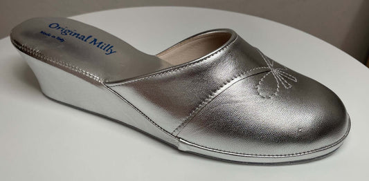 0003 Nappa Argento suola Bufalo Ciabatte da camera Donna Original Milly Made in Italy