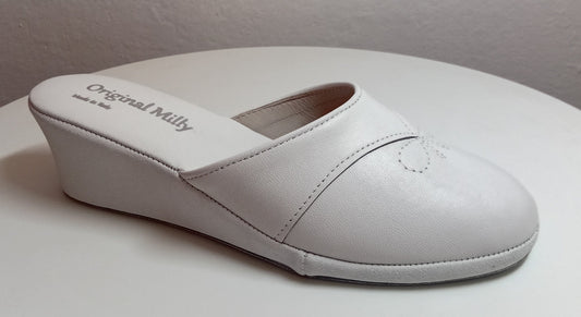 0003 Nappa e Camoscio Bianco Suola Bufalo Ciabatte da camera Donna Original Milly Made in Italy