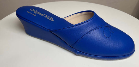 0003 Nappa e Camoscio Blu suola Bufalo Ciabatte da camera Donna Original Milly Made in Italy