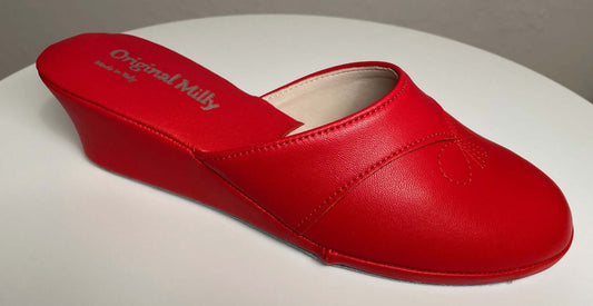 0003 Nappa e Camoscio Rosso suola Bufalo Ciabatte da camera Donna Original Milly Made in Italy