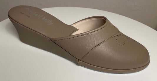 0003 Nappa e Camoscio Taupe suola Bufalo Ciabatte da camera Donna Original Milly Made in Italy