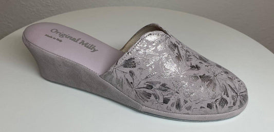 0004 Camoscio Peonia a Fiori Suola Bufalo Ciabatte da camera Donna Original Milly Made in Italy