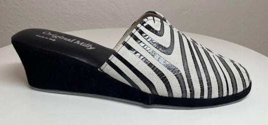 0004 Camoscio Zebrato Nero Suola Bufalo Ciabatte da camera Donna Original Milly Made in Italy