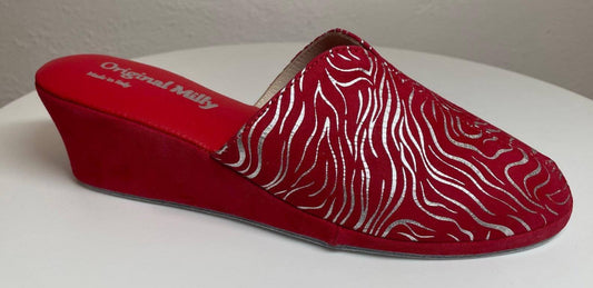 0004 Camoscio Zebrato Rosso Suola Bufalo Ciabatte da camera Donna Original Milly Made in Italy