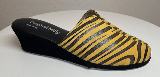 0004 Camoscio Zebrato Senape Suola Bufalo Ciabatte da camera Donna Original Milly Made in Italy
