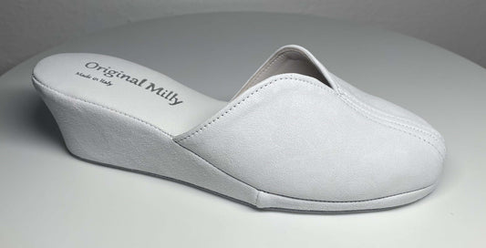 0005 Camoscio Bianco Suola Bufalo Ciabatte da camera Donna Original Milly Made in Italy