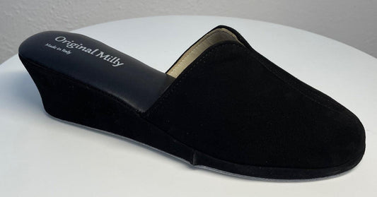 0005 Camoscio Nero Suola Bufalo Ciabatte da camera Donna Original Milly Made in Italy