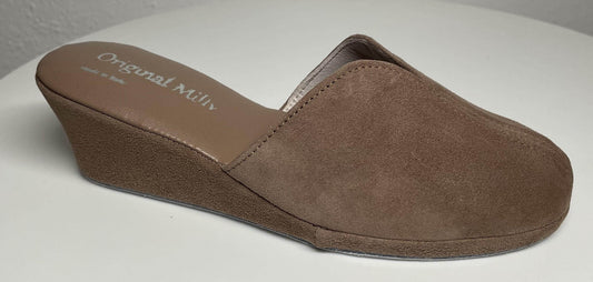 0005 Camoscio Taupe Suola Bufalo Ciabatte da camera Donna Original Milly Made in Italy