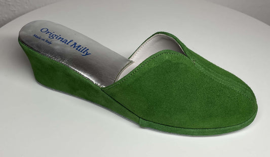 0005 Camoscio Verde Suola Bufalo Ciabatte da camera Donna Original Milly Made in Italy