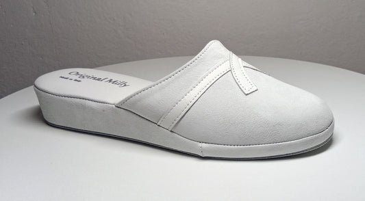 0022 Camoscio e Nappa Bianco Suola Bufalo Ciabatte da camera Donna Original Milly Made in Italy