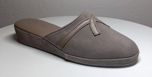 0022 Camoscio e Nappa Taupe Suola Bufalo Ciabatte da camera Donna Original Milly Made in Italy