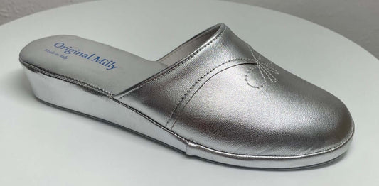 0032 Nappa Argento Suola Bufalo Ciabatte da camera Donna Original Milly Made in Italy