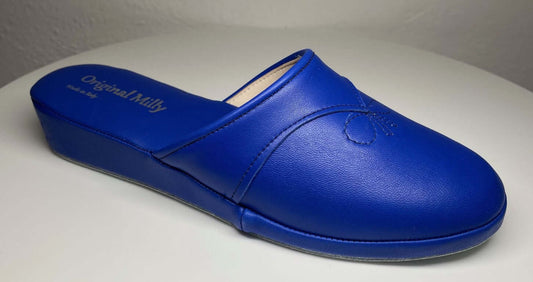 0032 Nappa e Camoscio Blu Suola Bufalo Ciabatte da camera Donna Original Milly Made in Italy