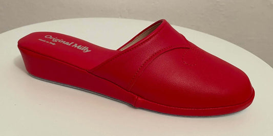 0032 Nappa e Camoscio Rosso suola Bufalo Ciabatte da camera Donna Original Milly Made in Italy