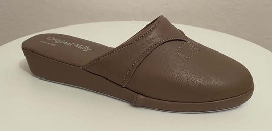 0032 Nappa e Camoscio Taupe suola Bufalo Ciabatte da camera Donna Original Milly Made in Italy