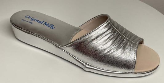 0075 Nappa Argento Suola Bufalo Ciabatte da camera Donna Original Milly Made in Italy