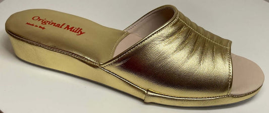 0075 Nappa Oro Suola Bufalo Ciabatte da camera Donna Original Milly Made in Italy