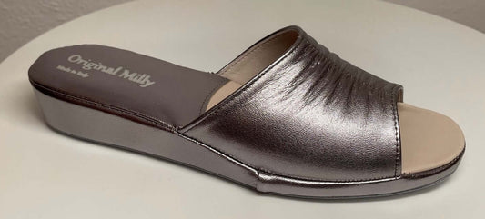 0075 Nappa Piombo Suola Bufalo Ciabatte da camera Donna Original Milly Made in Italy