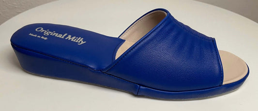 0075 Nappa e Camoscio Blu Suola Bufalo Ciabatte da camera Donna Original Milly Made in Italy