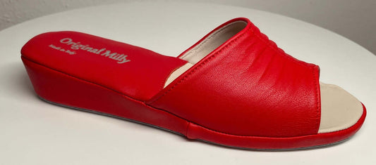 0075 Nappa e Camoscio Rosso Suola Bufalo Ciabatte da camera Donna Original Milly Made in Italy