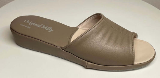 0075 Nappa e Camoscio Taupe Suola Bufalo Ciabatte da camera Donna Original Milly Made in Italy