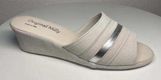 0076 Camoscio Bianco Suola Bufalo Ciabatte da camera Donna Original Milly Made in Italy