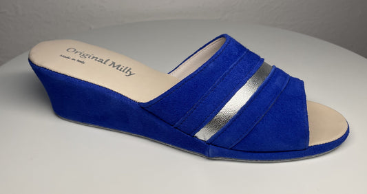 0076 Camoscio Blu Suola Bufalo Ciabatte da camera Donna Original Milly Made in Italy