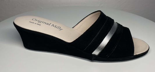 0076 Camoscio Nero Suola Bufalo Ciabatte da camera Donna Original Milly Made in Italy