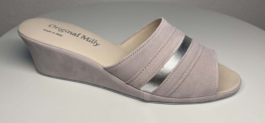 0076 Camoscio Peonia Suola Bufalo Ciabatte da camera Donna Original Milly Made in Italy