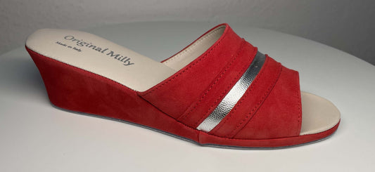 0076 Camoscio Rosso Suola Bufalo Ciabatte da camera Donna Original Milly Made in Italy