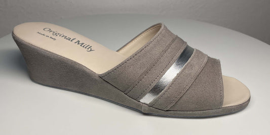 0076 Camoscio Taupe Suola Bufalo Ciabatte da camera Donna Original Milly Made in Italy