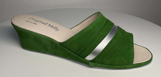 0076 Camoscio Verde Suola Bufalo Ciabatte da camera Donna Original Milly Made in Italy