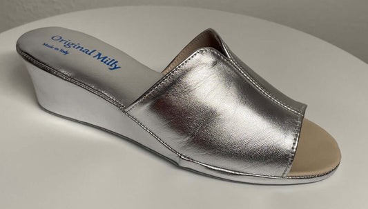 0100 Nappa Argento Suola Bufalo Ciabatte da camera Donna Original Milly Made in Italy
