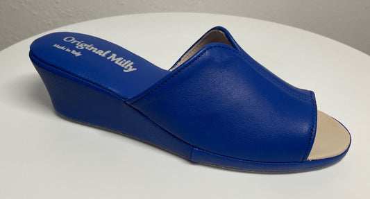 0100 Nappa e Camoscio Blu Suola Bufalo Ciabatte da camera Donna Original Milly Made in Italy