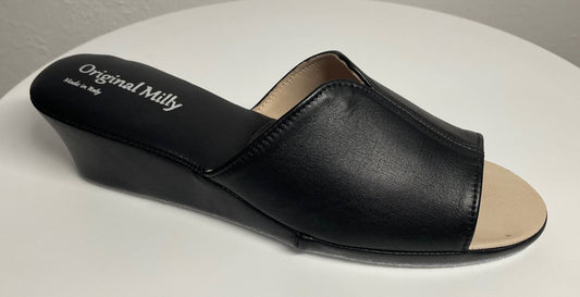 0100 Nappa e Camoscio Nero Suola Bufalo Ciabatte da camera Donna Original Milly Made in Italy