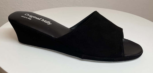 0103 Camoscio Nero2 Suola Bufalo Ciabatte da camera Donna Original Milly Made in Italy