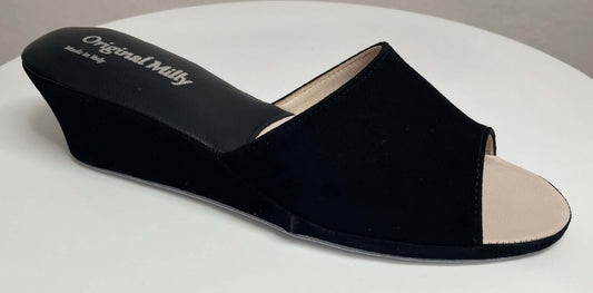 0103 Camoscio Nero Suola Bufalo Ciabatte da camera Donna Original Milly Made in Italy