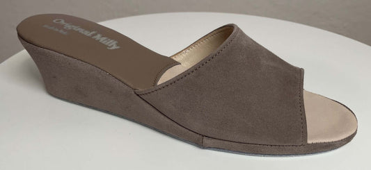 0103 Camoscio Taupe Suola Bufalo Ciabatte da camera Donna Original Milly Made in Italy