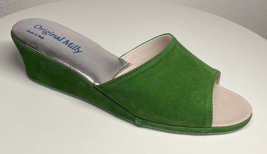 0103 Camoscio Verde Suola Bufalo Ciabatte da camera Donna Original Milly Made in Italy