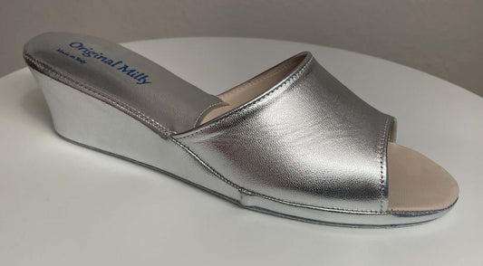 0103 Nappa Argento Suola Bufalo Ciabatte da camera Donna Original Milly Made in Italy