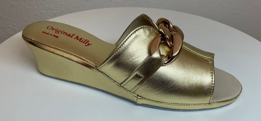 0105 Nappa Oro con catena Suola Bufalo Ciabatte da camera Donna Original Milly Made in Italy