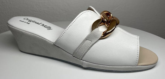 0105 Nappa e Camoscio Bianco con catena Suola Bufalo Ciabatte da camera Donna Original Milly Made in Italy
