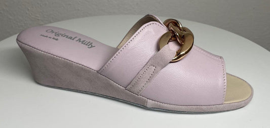 0105 Nappa e Camoscio Peonia con catena Suola Bufalo Ciabatte da camera Donna Original Milly Made in Italy