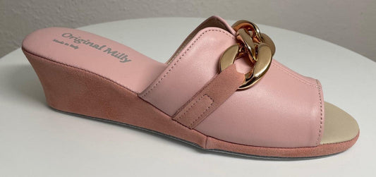 0105 Nappa e Camoscio Pesca con catena Suola Bufalo Ciabatte da camera Donna Original Milly Made in Italy