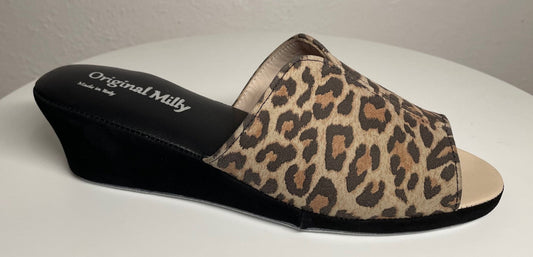 0112 Camoscio Leopardo Suola Bufalo Ciabatte da camera Donna Original Milly Made in Italy