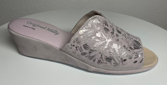 0112 Camoscio Peonia a Fiori Suola Bufalo Ciabatte da camera Donna Original Milly Made in Italy