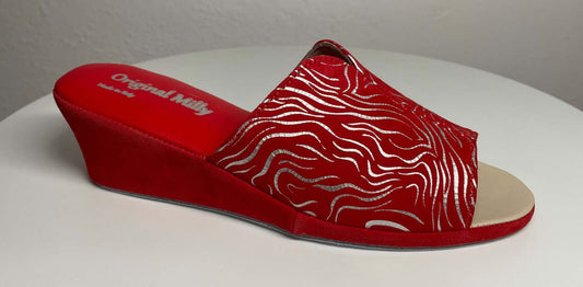 0112 Camoscio Zebrato Rosso Suola Bufalo Ciabatte da camera Donna Original Milly Made in Italy