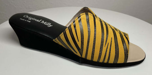 0112 Camoscio Zebrato Senape Suola Bufalo Ciabatte da camera Donna Original Milly Made in Italy